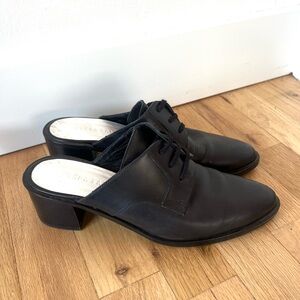 Freda Salvador Black Leather Women's Mules Heeled Size 7
